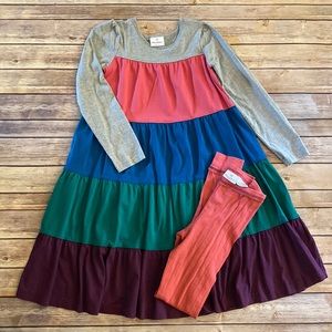 Hanna Andersson Colorblock Twirl Dress and Leggings. Size 140=Girls Size 10